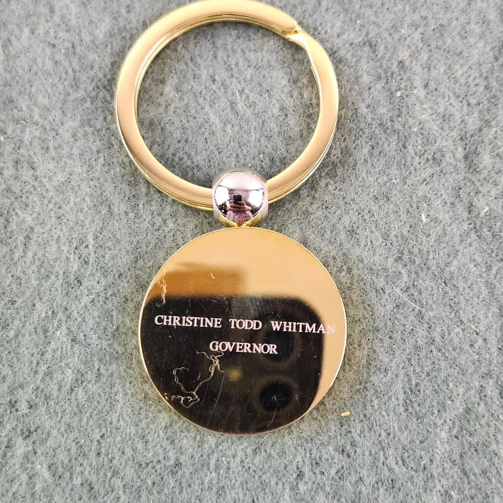 NEW JERSEY Great Seal U.S. Army National Guard Brass Key Chain Ring Fob Whitman